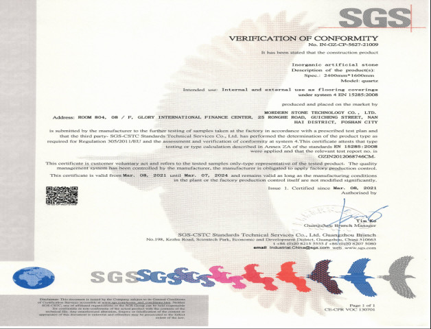 CER Standard des künstlichen anorganischen Quarz-Steins Mordern Stone™